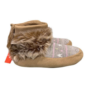 Joe Fresh Slipper Booties Girls Size 5 Brown Fair Isle Faux Fur Non Slip